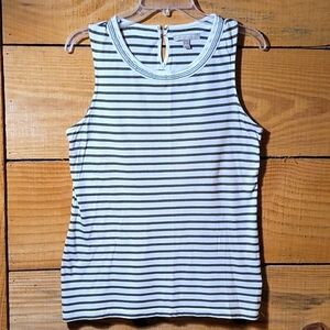 Banana Republic *Tank Top* White with Olive Stripes* Sz M